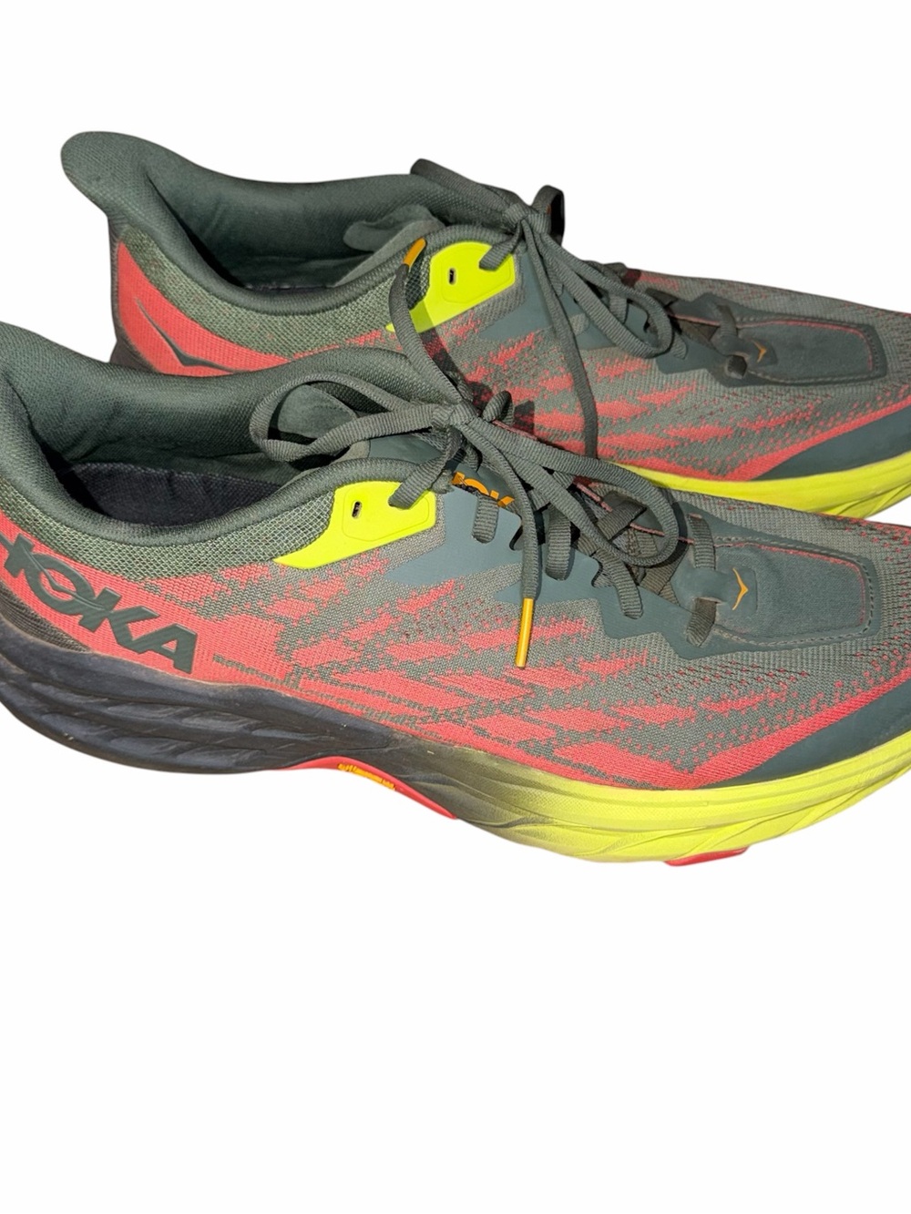 Hoka One One Men's Speedgoat 5 Trail Running Shoes Thyme/Fiesta, Size 12 D